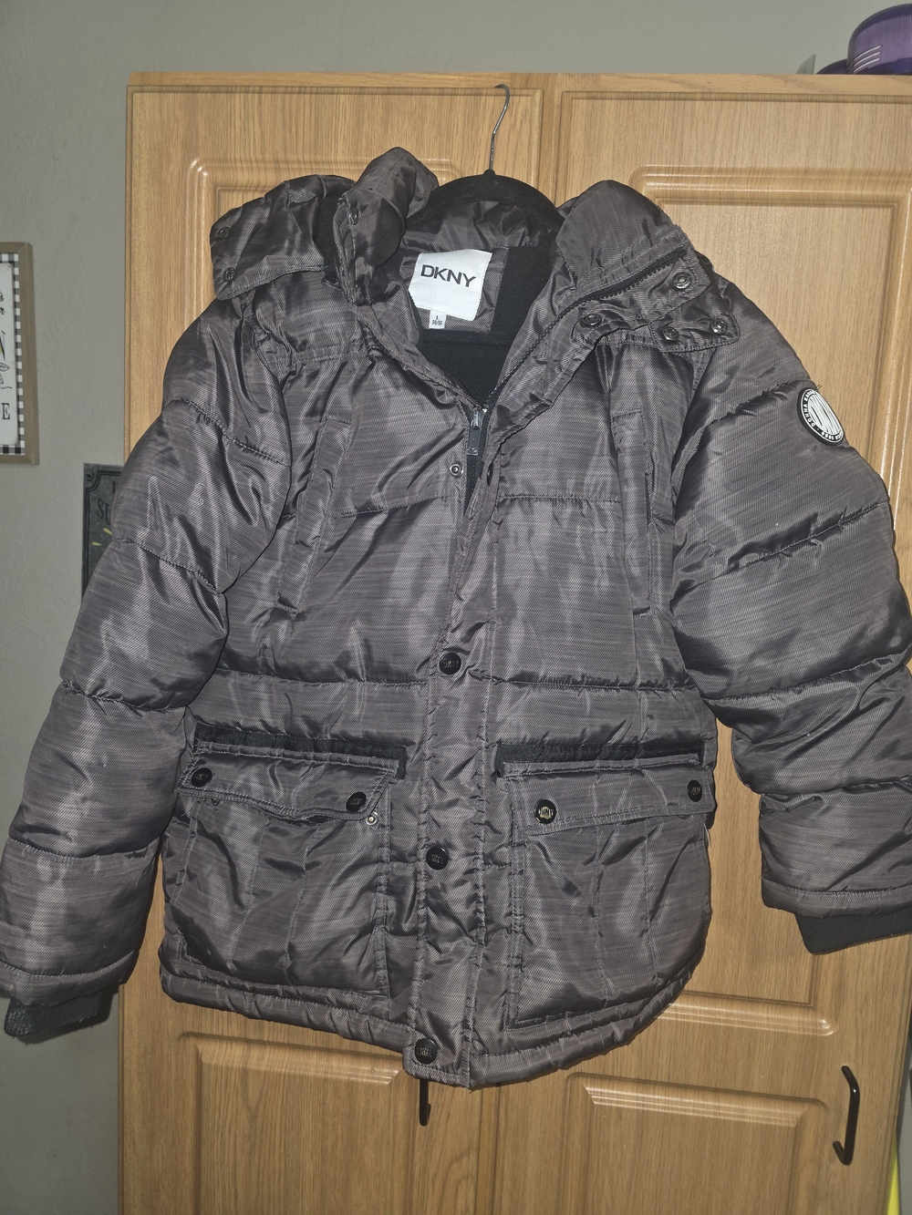 DKNY Kids Hooded Puffer Jacket in Charcoal Gray